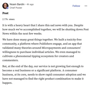 پلتفرم جایگزین توییتر Post News برای همیشه تعطیل خواهد شد