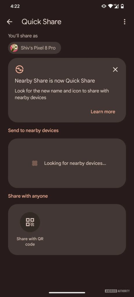 قابلیت اتصال در Quick Share ظاهراً با کدهای QR سریع‌تر می‌شود